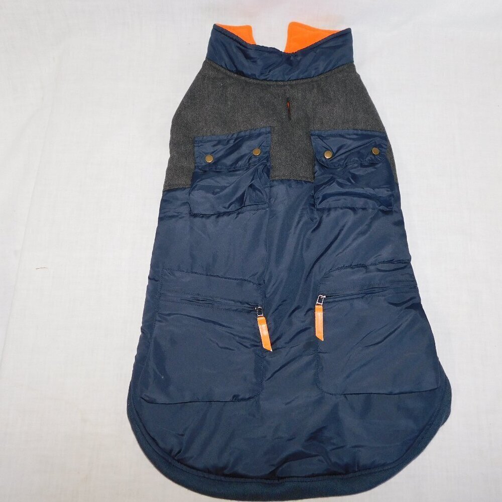 Bailey & Bella navy Blue Orange Fleece Lined Dog Jacket Coat New w Tags 2XL